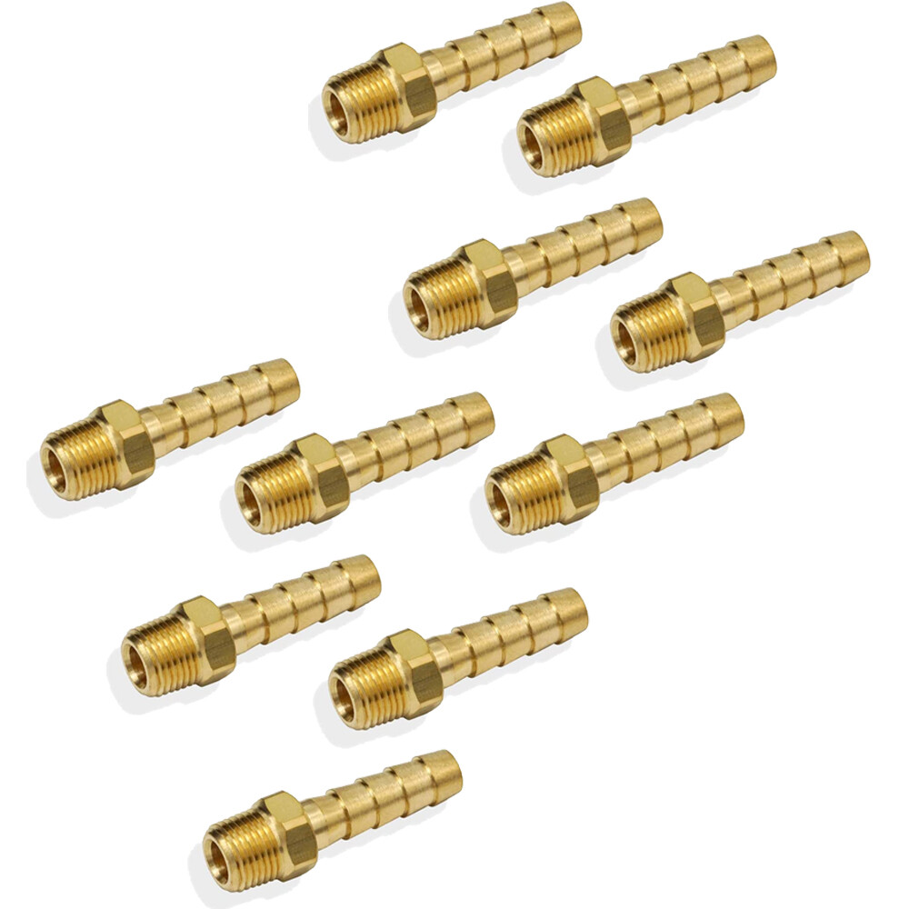 10x 1/4(6mm) Inch Hose Barb to 1/8 Inch Male Thread Fitting, Brass Connector
