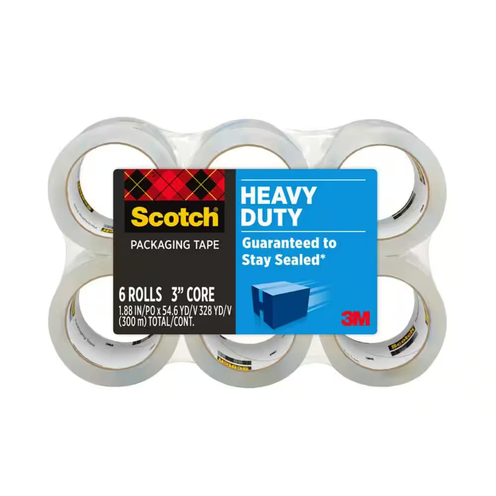 Scotch Heavy Duty Shipping Tape, 6 Rolls/Pack, 1.88″ x 54.6 yds, Clear (38506)..