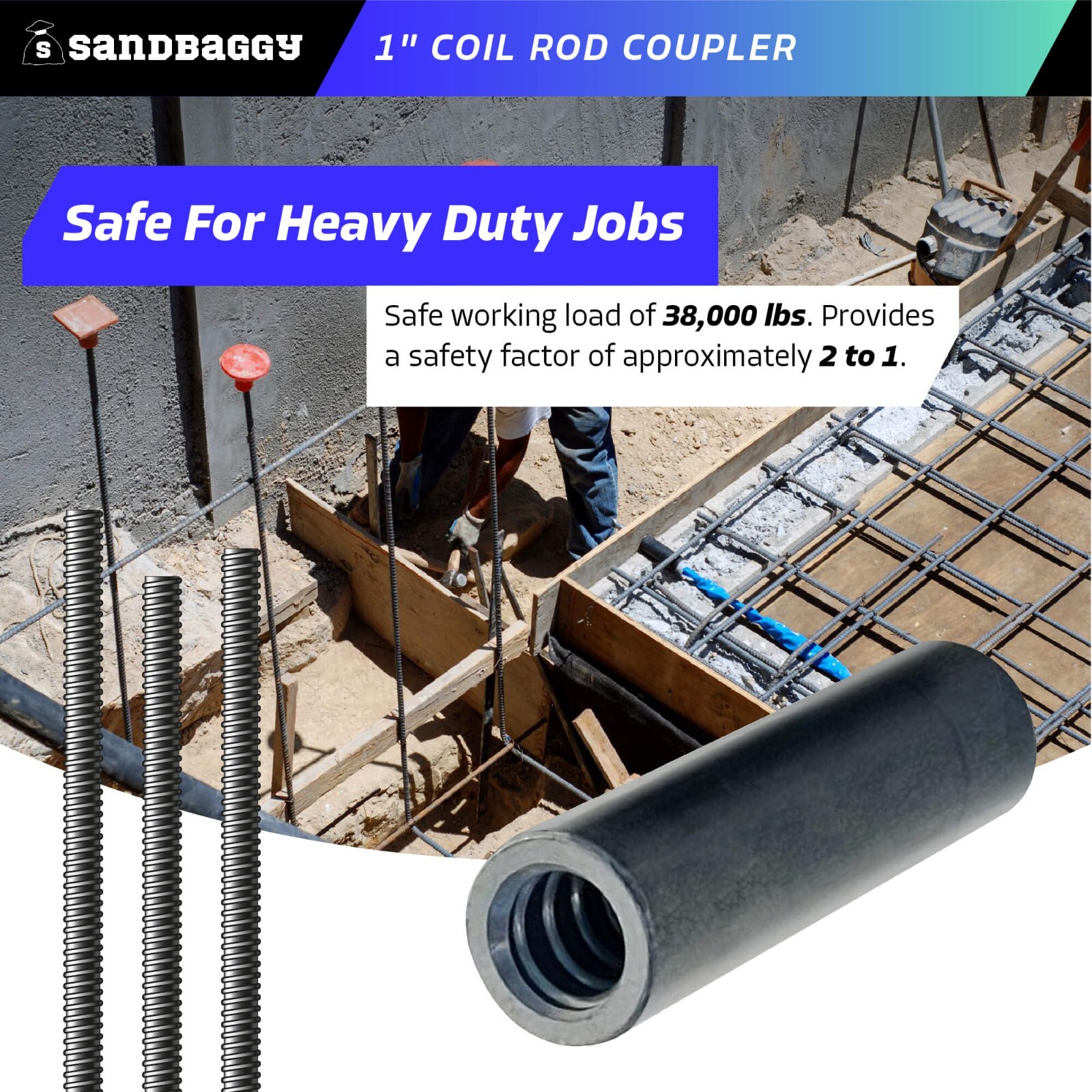 Sandbaggy 1″ Coil Rod Coupler – Round Threaded Coupling Nuts