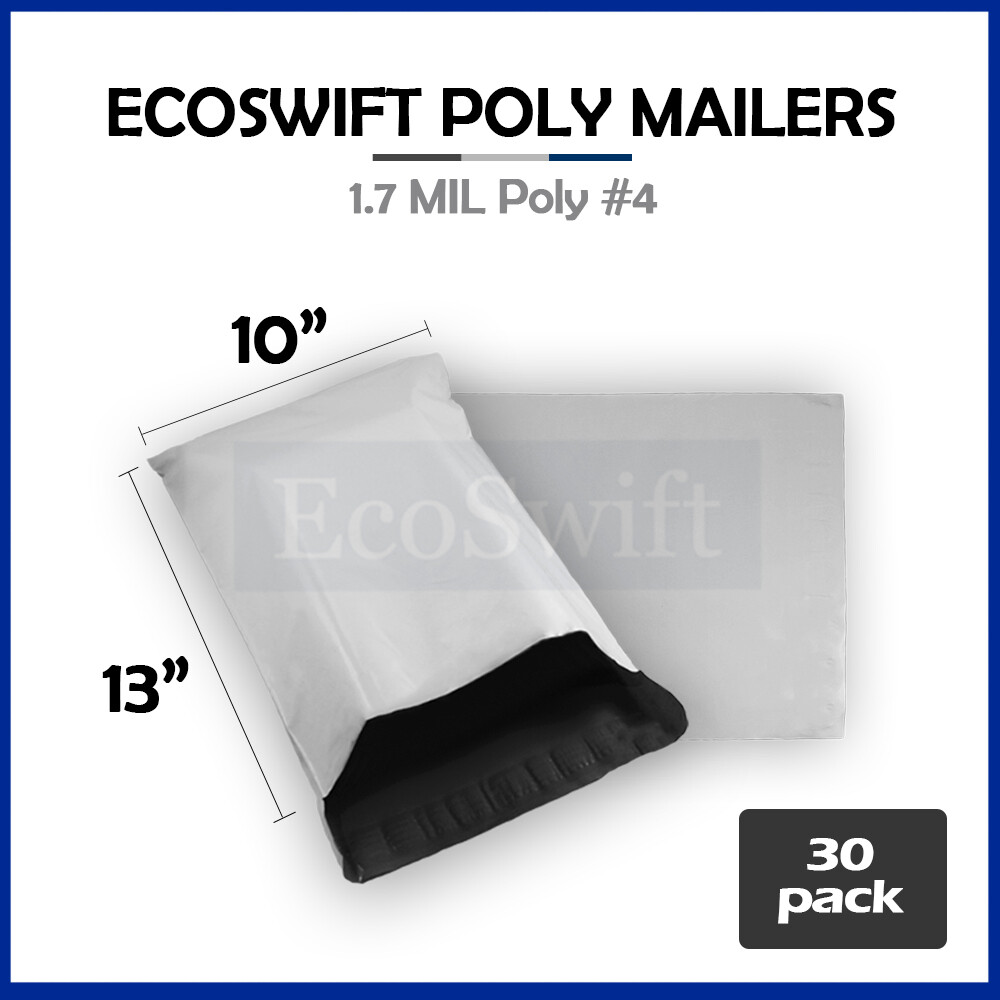30 10×13 EcoSwift White Poly Mailers Shipping Envelopes Self Sealing Bags 1.7MIL