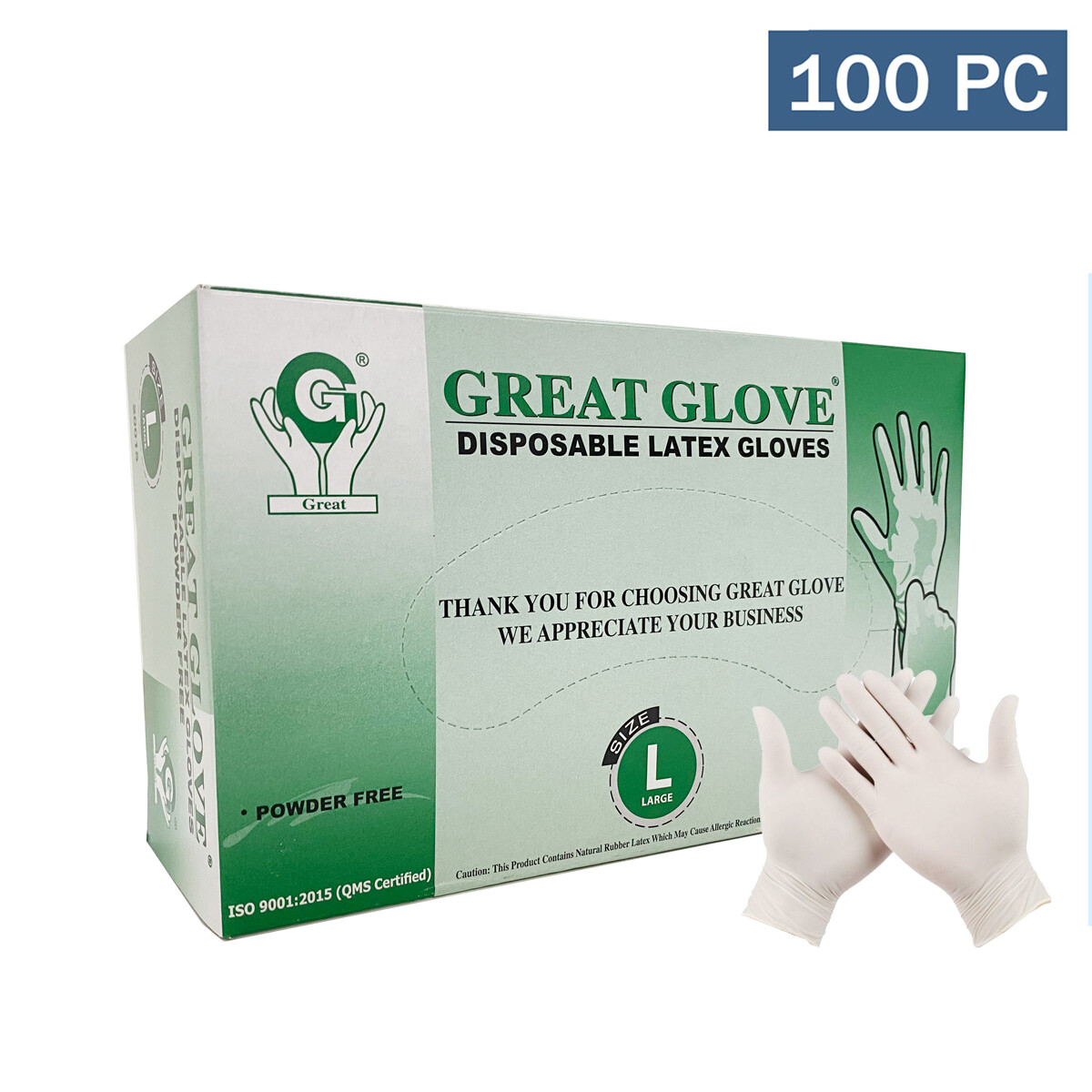 Great Glove Latex Powder-Free Gloves, White, S M L XL New In Box 100 Pieces