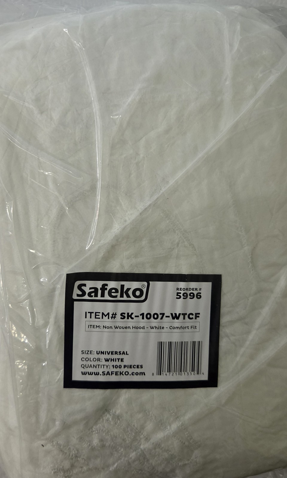 Safeko SK-1007-WTCF Non Woven Hood Comfort Fit White Disposable PPE 100 CT Box