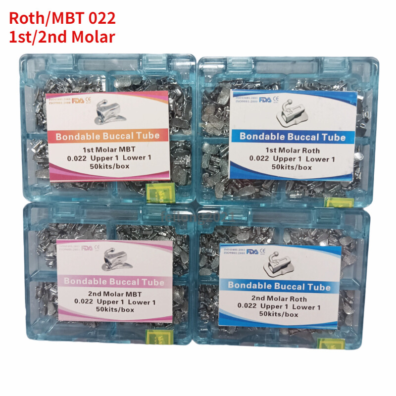 50 Sets Dental Orthodontic Buccal Tubes 1st 2nd Molar Tube Roth MBT 022 Bondable