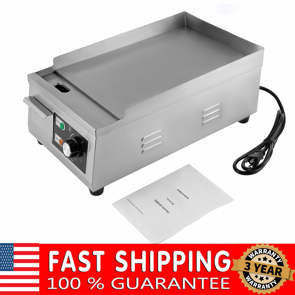 Electric Griddle Flat Top Grill 1300W 15.75″ Hot Plate BBQ Countertop Commercial