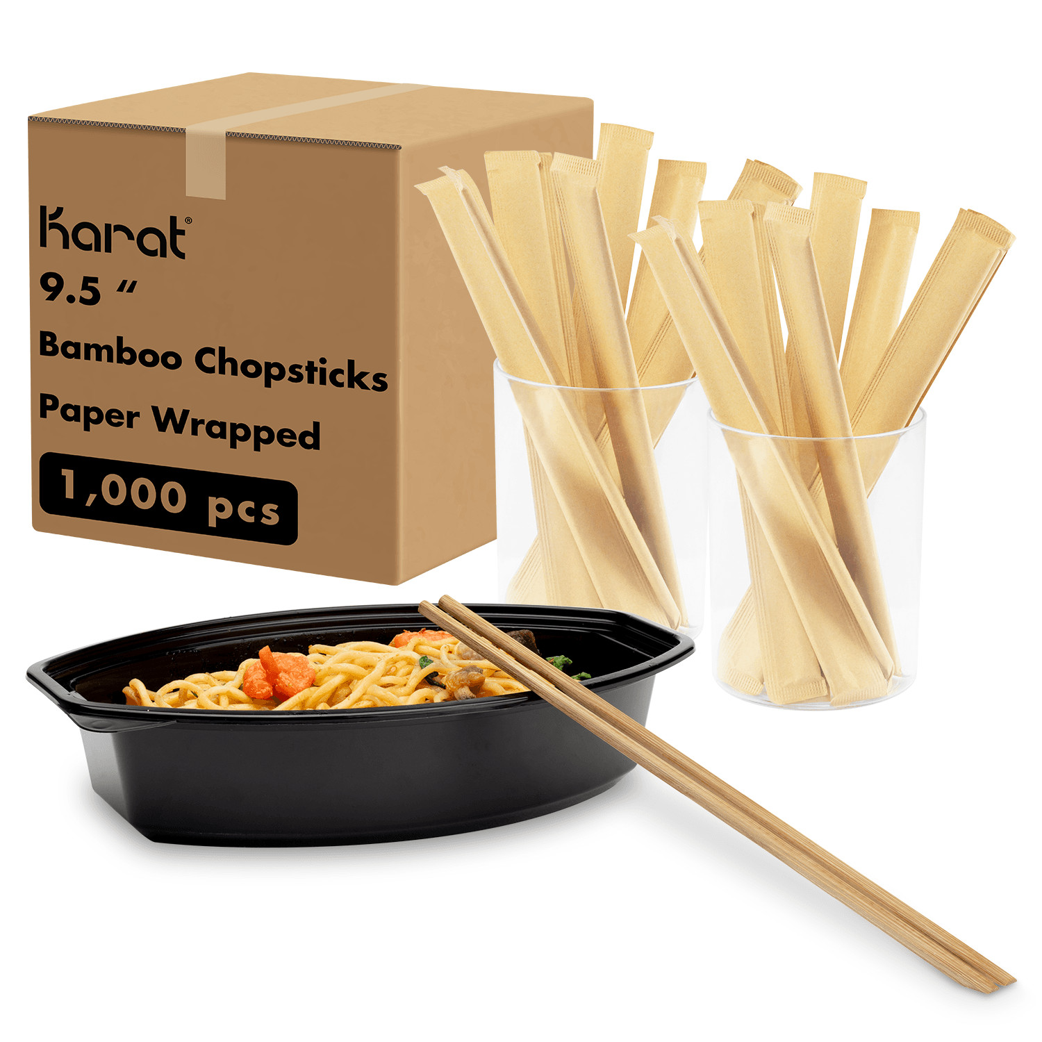 Karat [1,000 Pairs] 9.5″ Individually Wrapped Bamboo Chopsticks