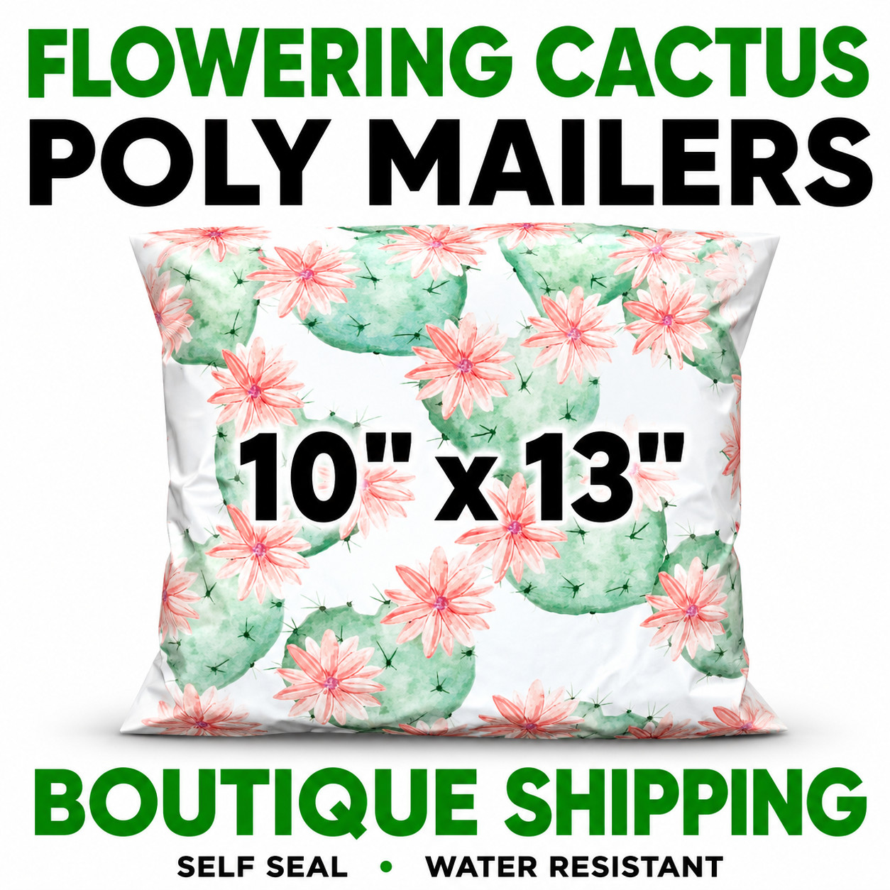 Flowering Cactus Poly Mailers 10×13 Designer Shipping Bags Self Seal Boutique