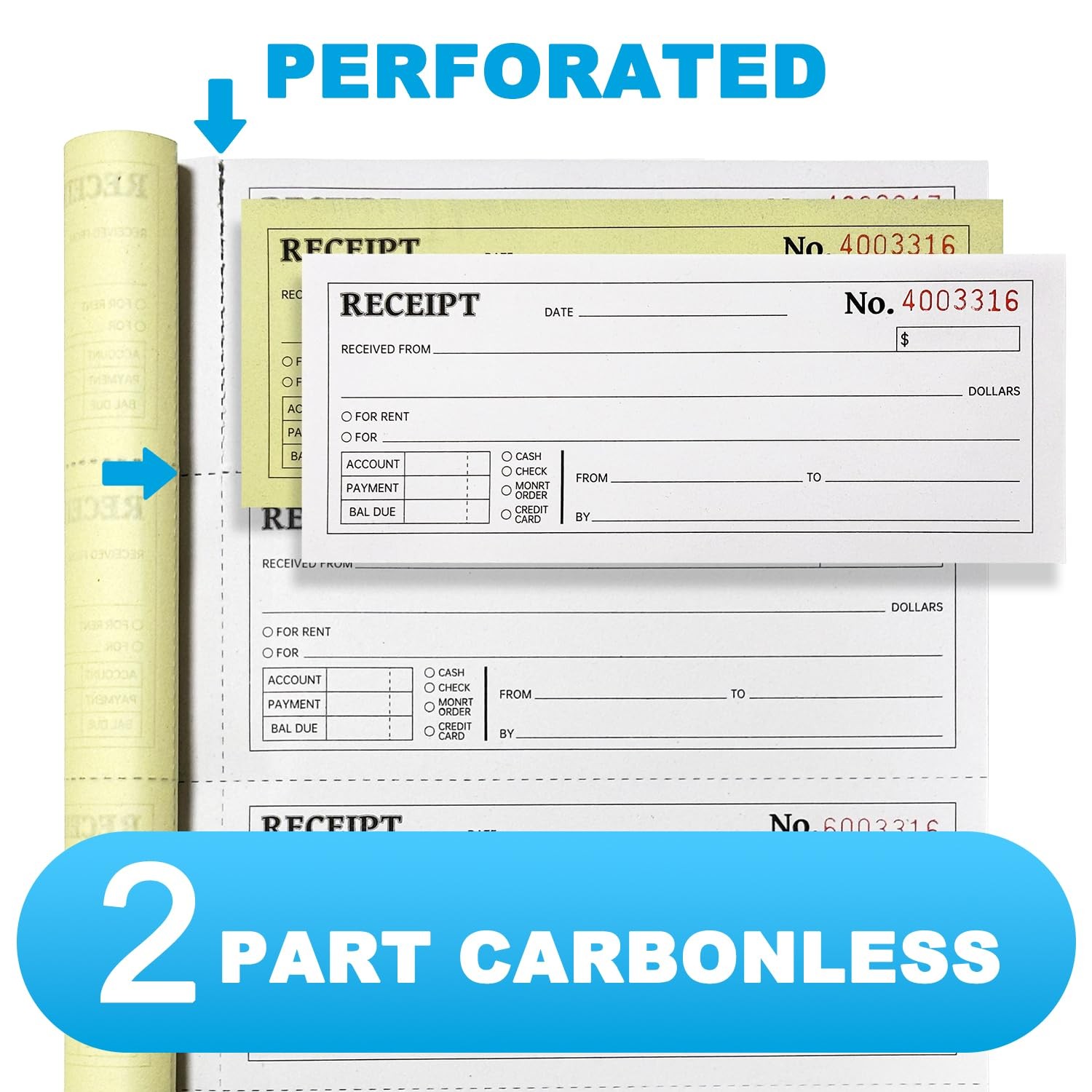 6-Pack Large Cash & Rent Receipt Books, Better Office Products, 2-Part Carbon…