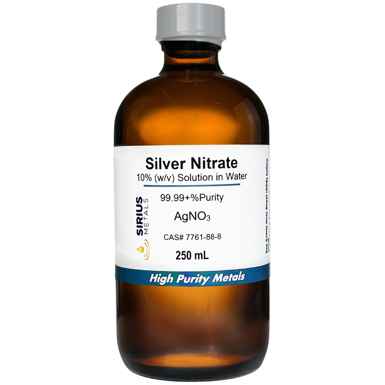 Silver Nitrate Solution (CAS# 7761-88-8) – 10.0% as AgNO3, 6.35% as Ag – 250 mL