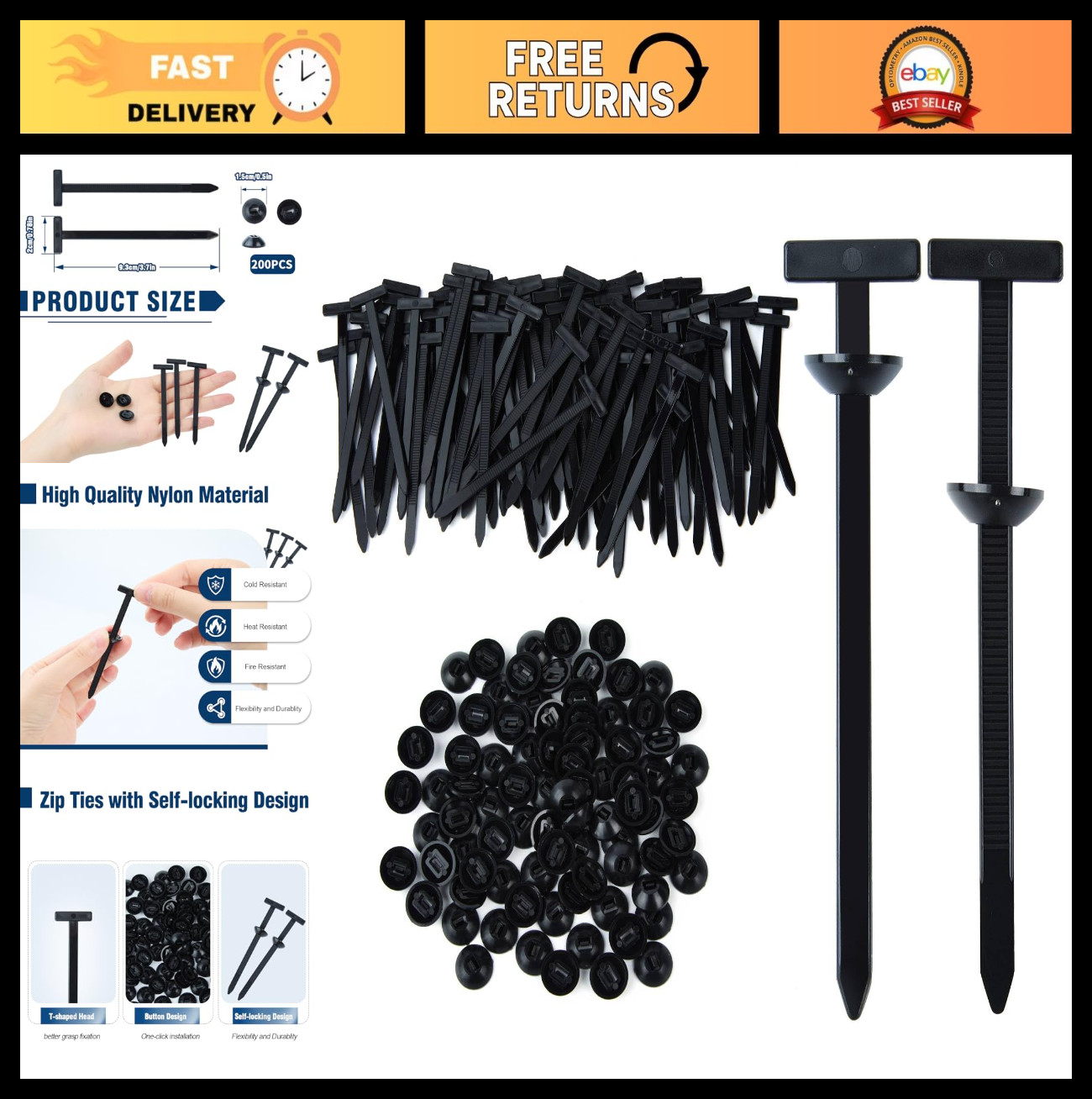 200 PCS Nylon Cable Tie Buckles – Multi-Functional Zip Ties for Home, Garden, Wo