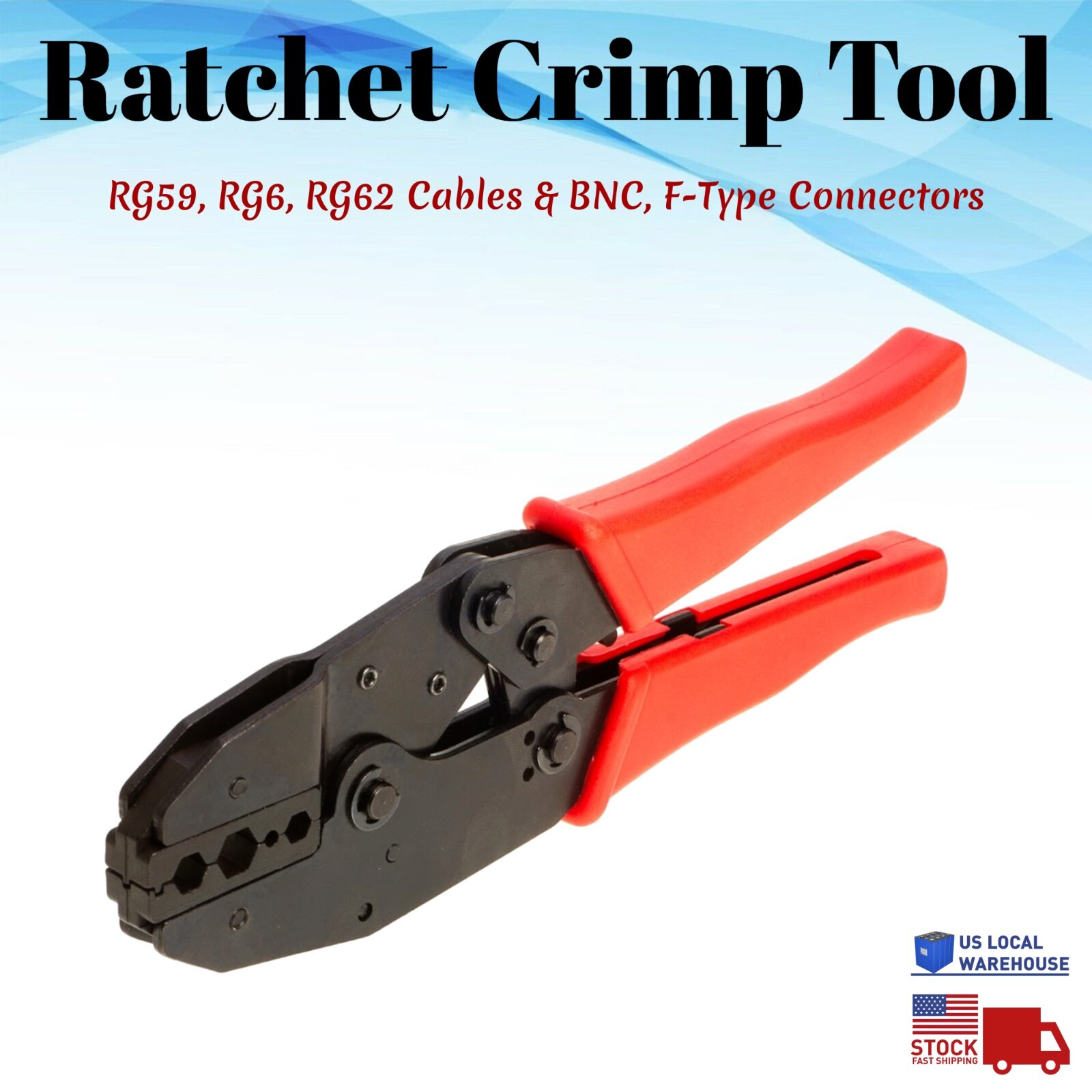 Ratchet Action Coax Cable Connector F Type BNC RG59 RG6 RG62 Crimper Crimp Tool