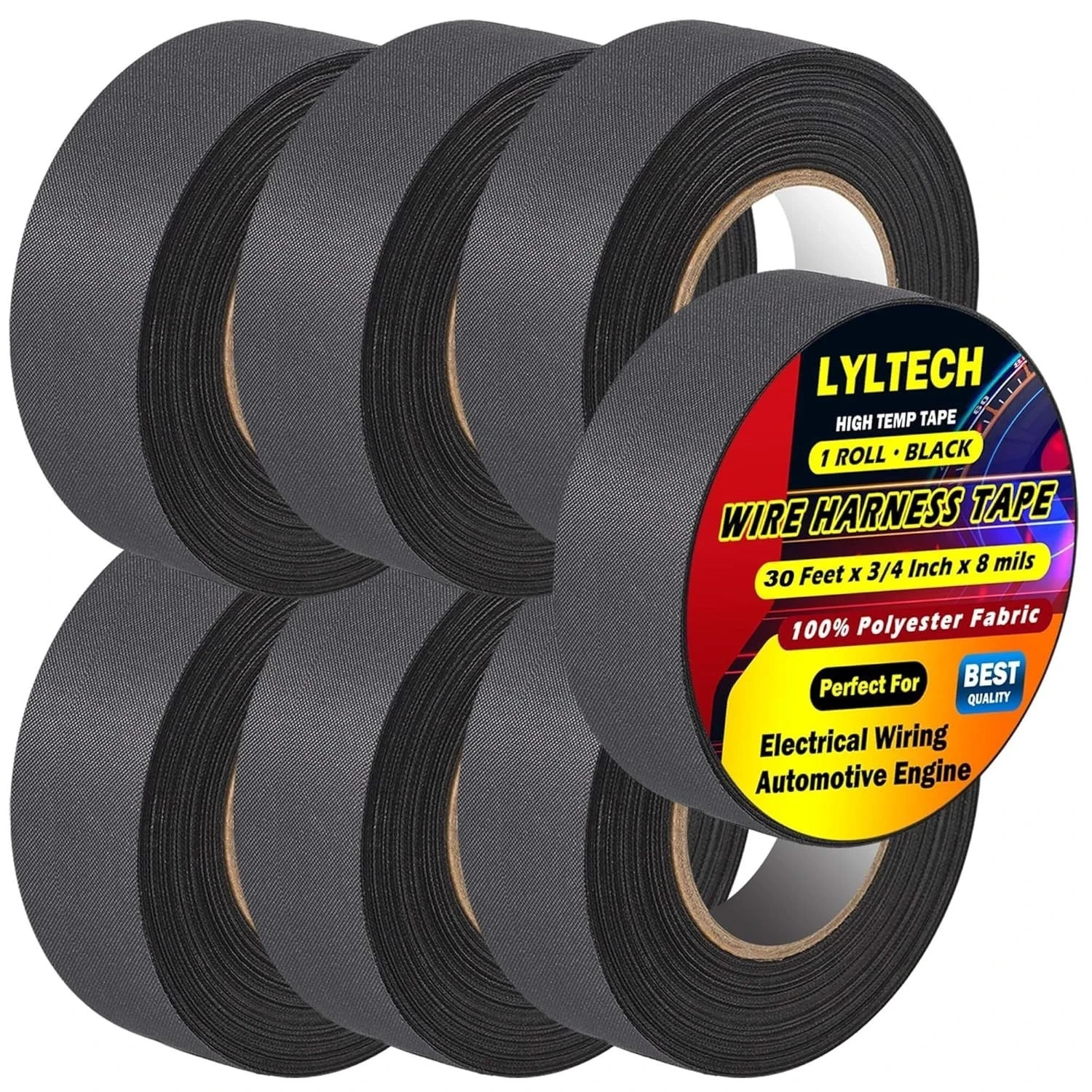 Wire Harness Tape 7 Rolls-Total 328 FT, Polyester Fabric,Flame Retardant,at 257℉