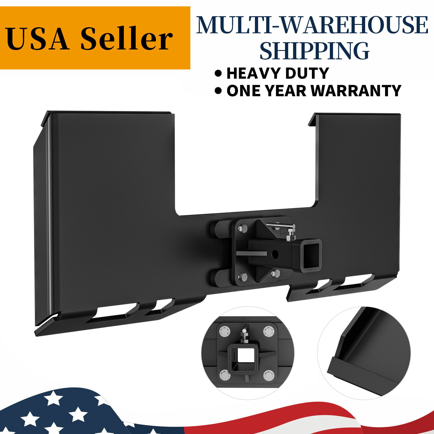 3/8″ Thick Skid Steer Mount Plate W/2″ Detachable Trailer Hitch Receiver Attach
