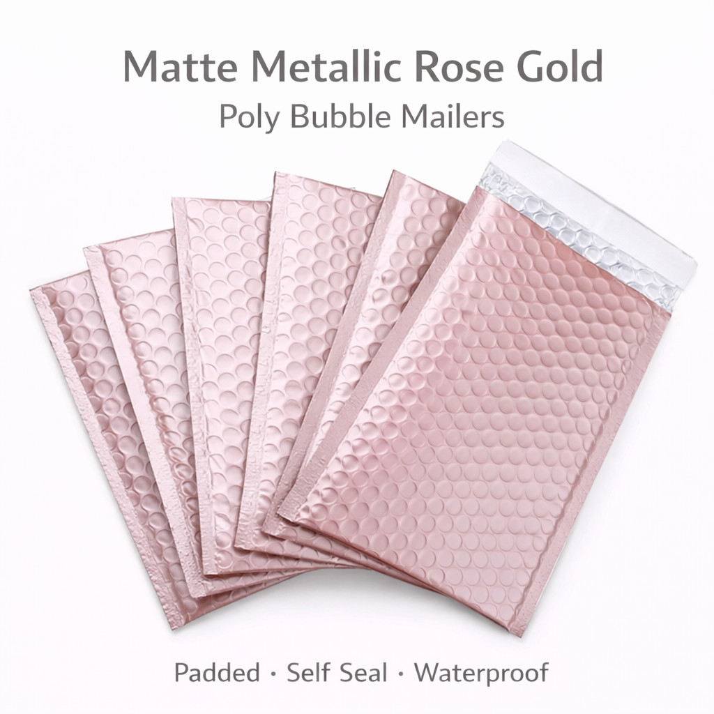 Metallic Rose Gold Poly Bubble Mailers 6.5×10 Self Seal Shipping Envelopes
