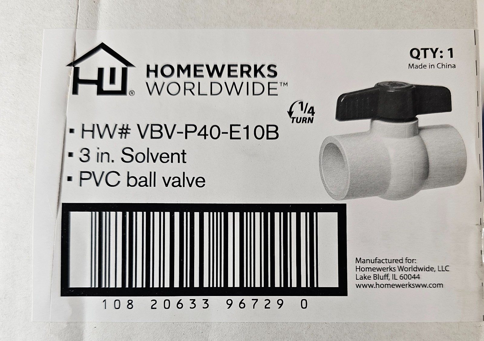 Homewerks Worldwide 3 in. Schedule 40 PVC Ball Valve Slip Joint VBV-P40-E10B