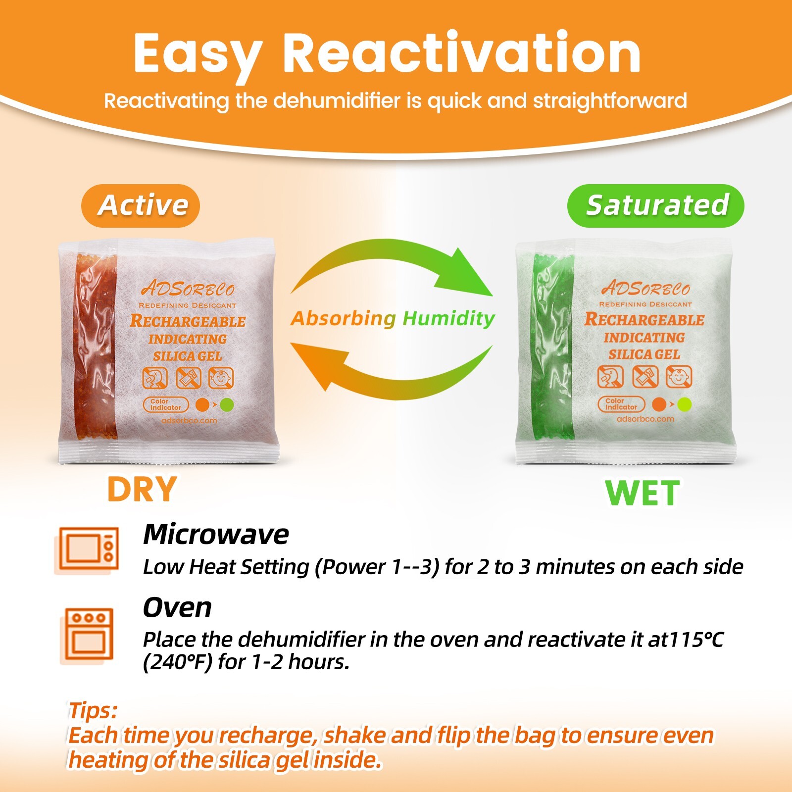 [500g 2p]Adsorbco Rechargeable Desiccant Packs, Indicating Silica Gel Packets