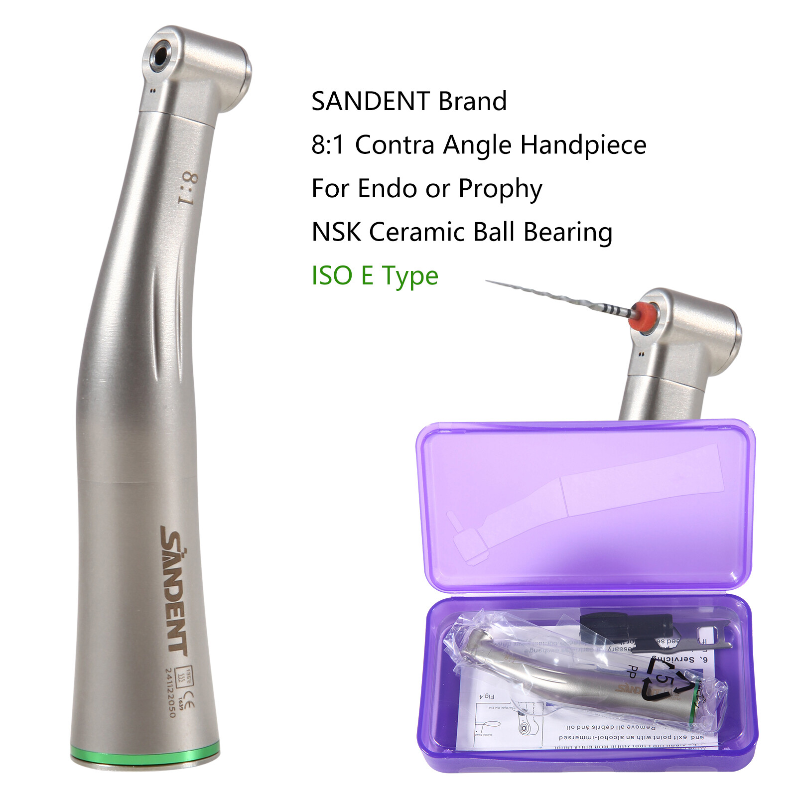 Dental 8:1 Endo Handpiece For Promark Endodontic Motor Contra Angle Push Button