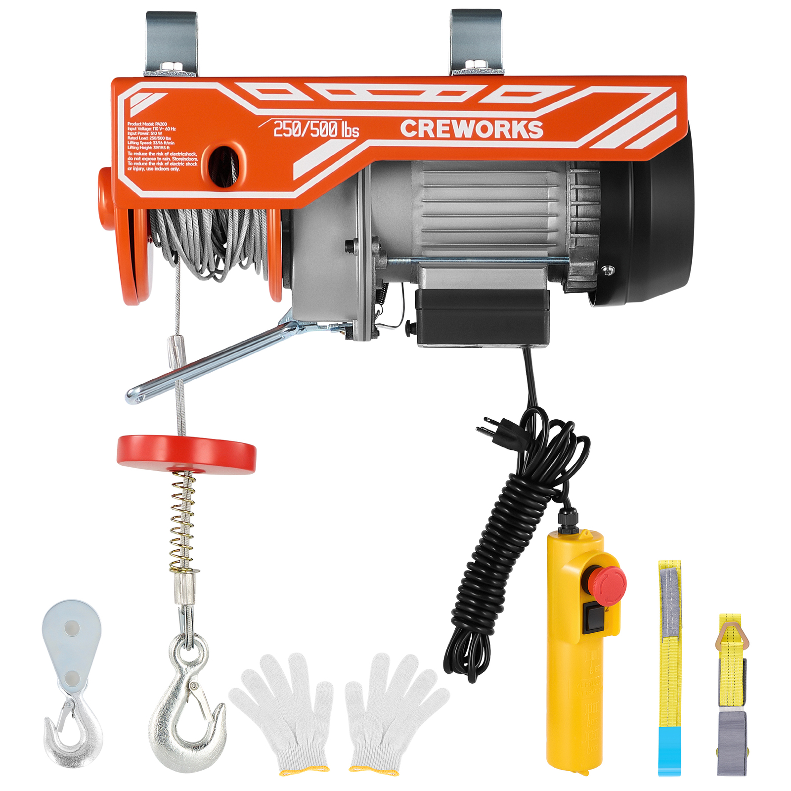 CREWORKS Electric Hoist 500 lb Crane Winch w 16.4 ft Wired Remote Control-Used