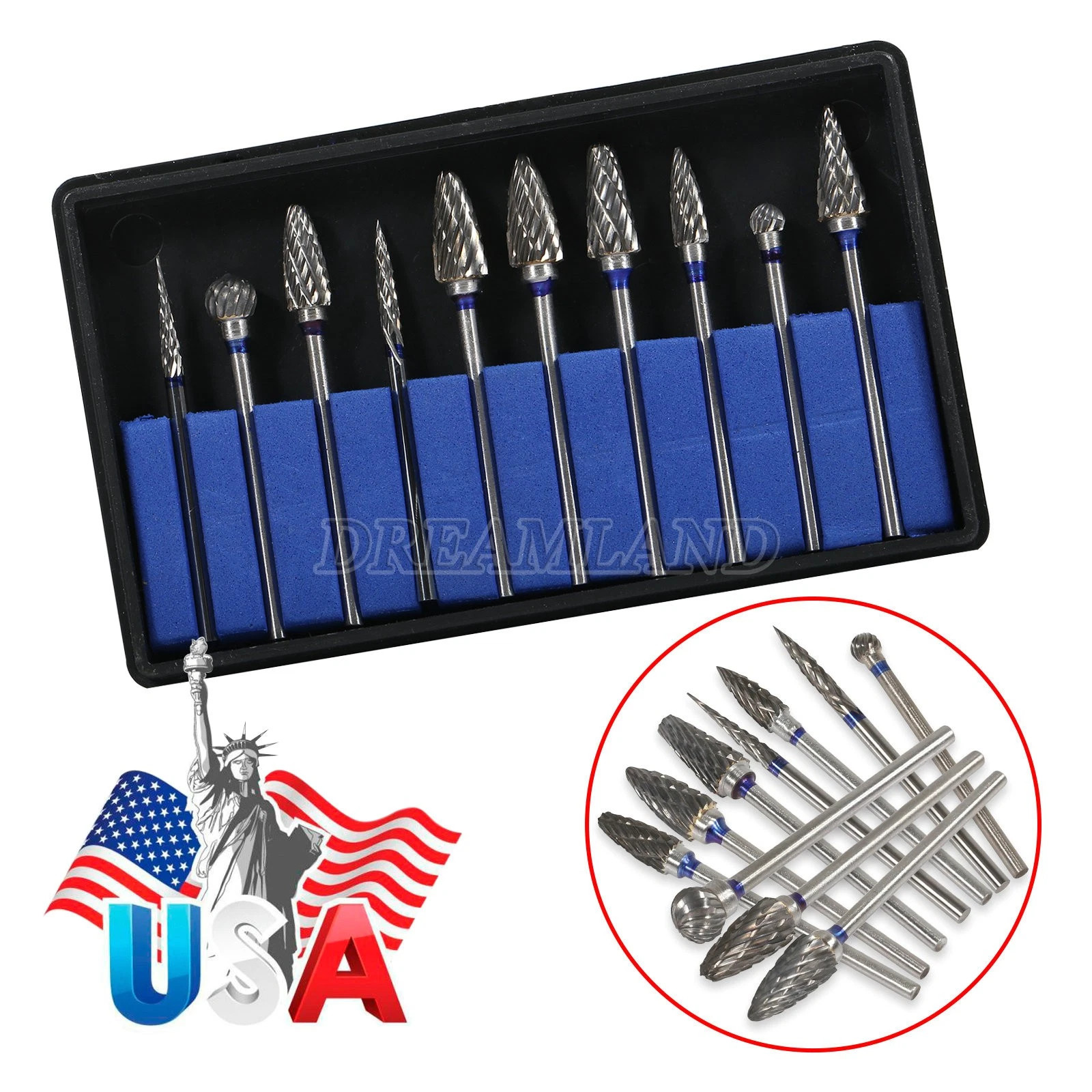 10 Tungsten Steel bur for 35000RPM Dental Lab MARATHON Handpiece SAEYANG drill