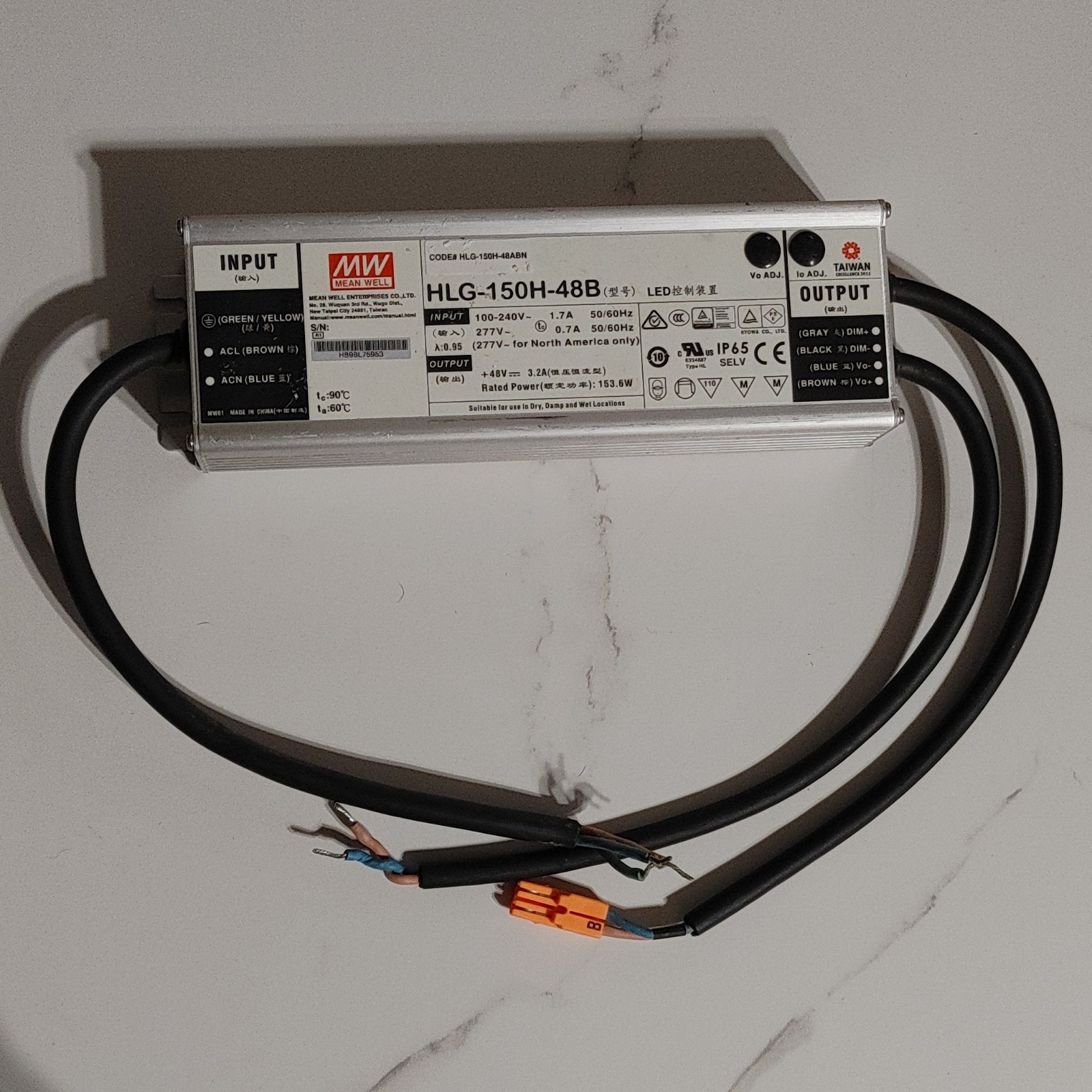 MEAN WELL HLG-150H-48B 48V 3.2A 153.6W IP65 Power Supply Overvoltage Protection