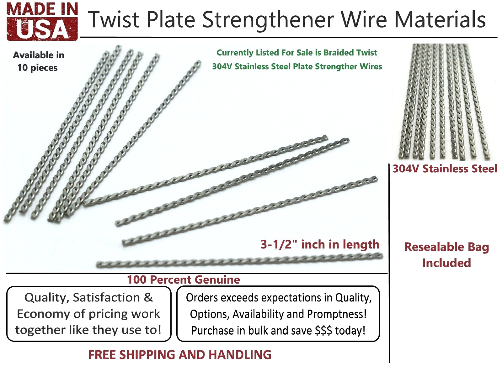 10 pieces – Stainless Steel Dental Twist Plate Strengthener Wires+ Free Shipping