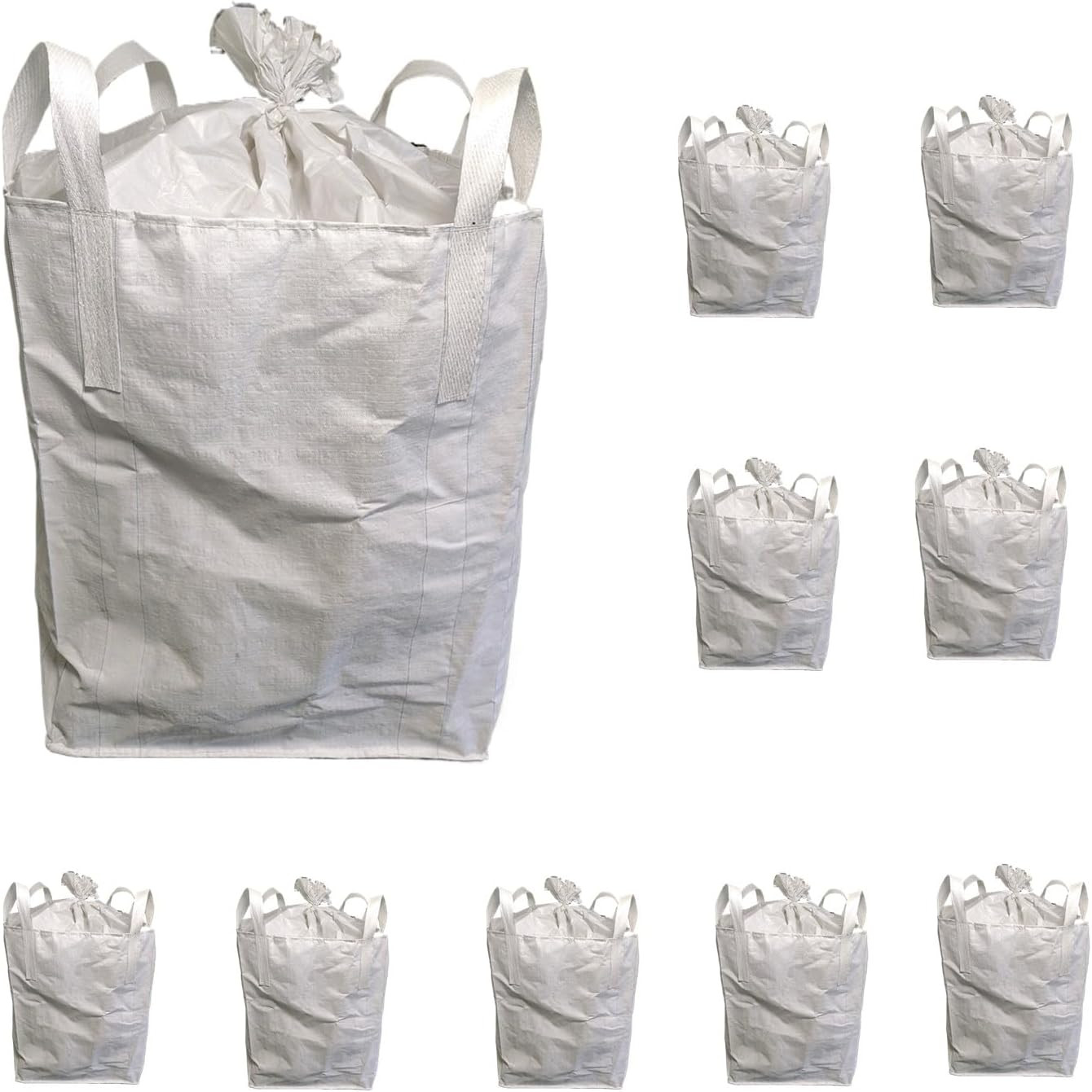 FIBC Bulk Bags 35″X35″X43″ – Pack of 10 Duffle Top, Flat Bottom | Heavy Duty Con