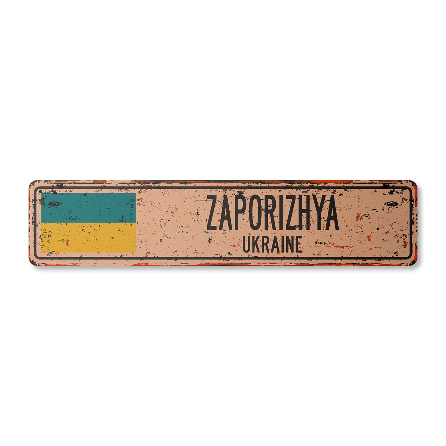 ZAPORIZHYA UKRAINE Vintage Street Sign Ukrainian flag city country road rustic