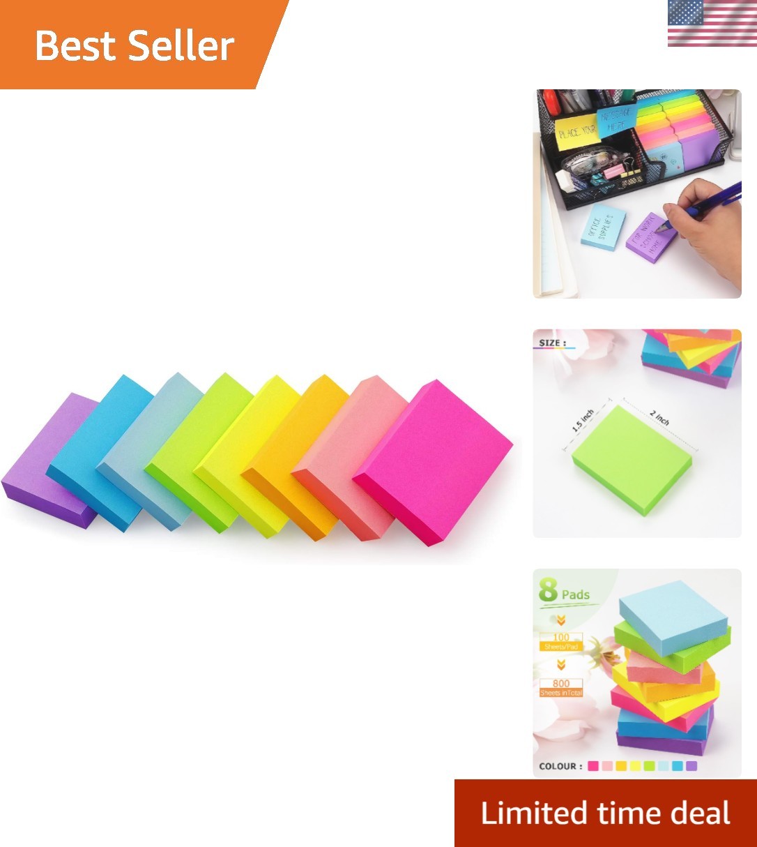 Sticky Notes 1.5×2 Inch Bright Colors – 8 Pads, Perfect for Organizing Ideas