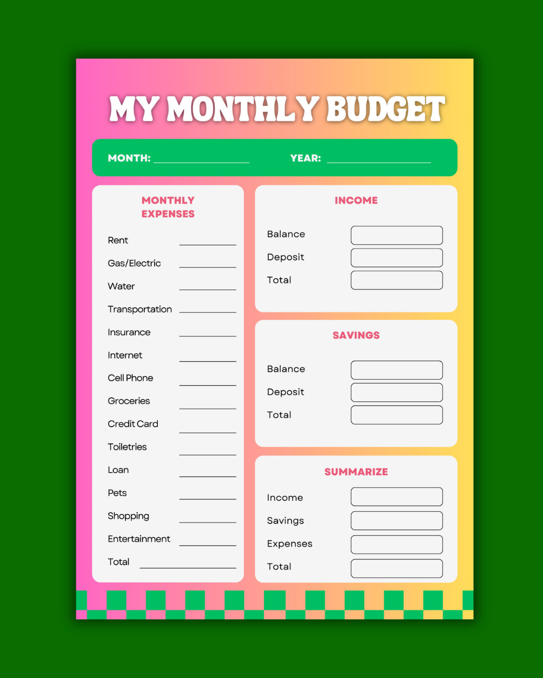 Minimalist Printable Monthly Budget Planner