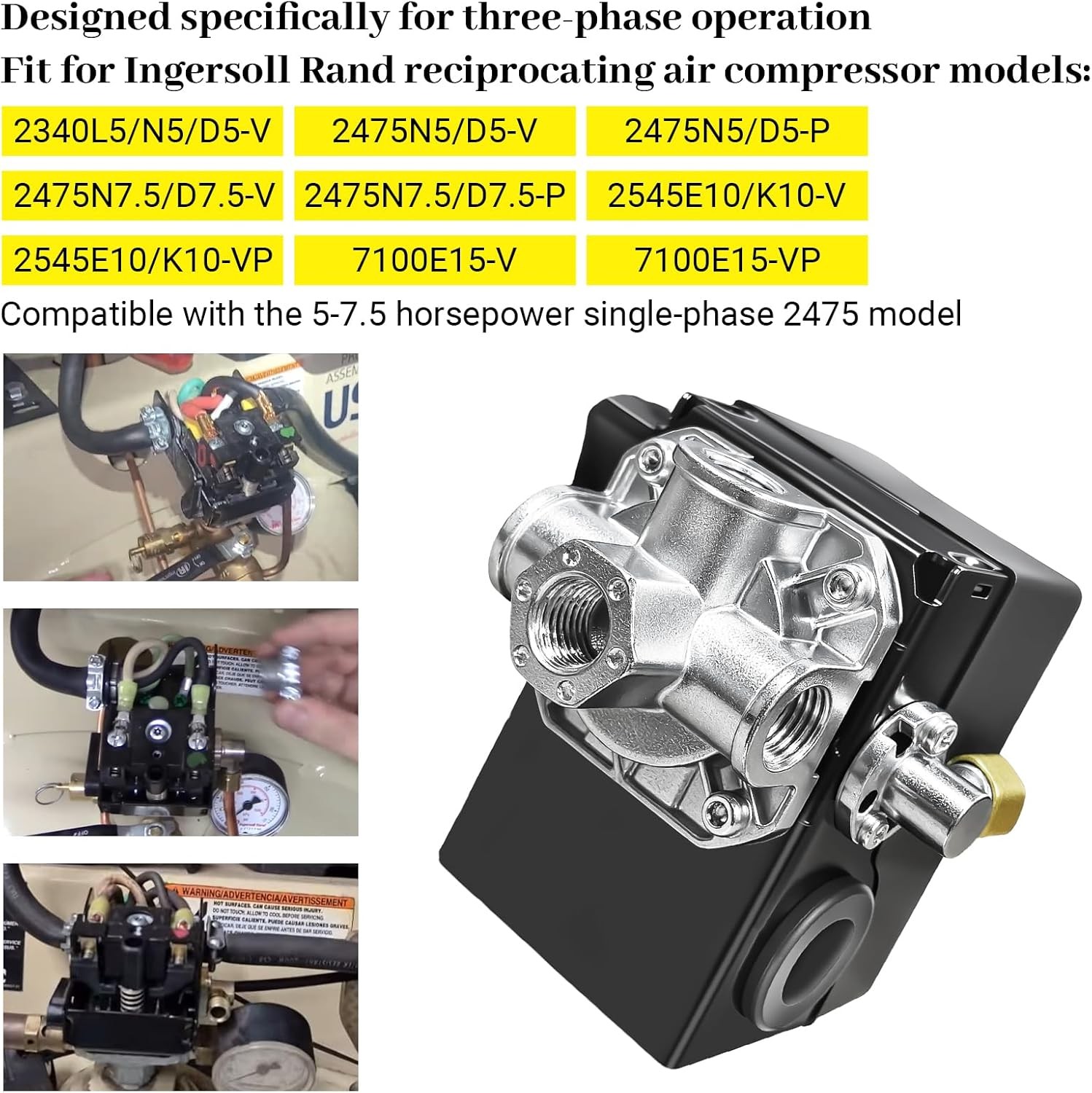 23474570 Pressure Switch Two Stage Compressor 5-7.5 HP 135-175 PSI for Ingers…