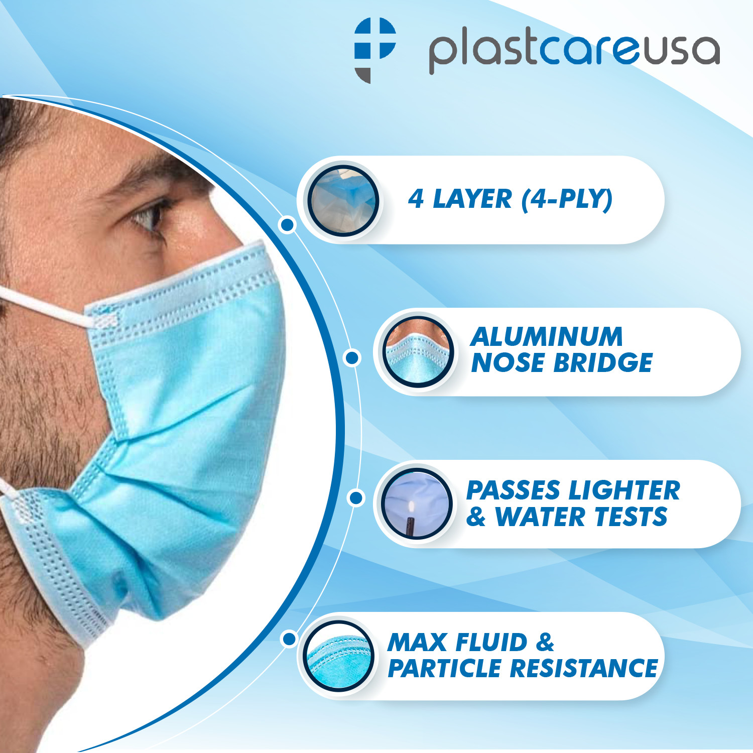 ASTM LEVEL 3 4-Ply Blue Disposable Medical Surgical Protection Filter Face Masks