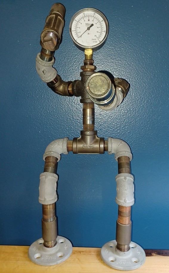 MIXED-METAL PIPE ROBOT ART 6-1/4 POUNDS MODULAR STEAMPUNK TORCH PATINA 1286