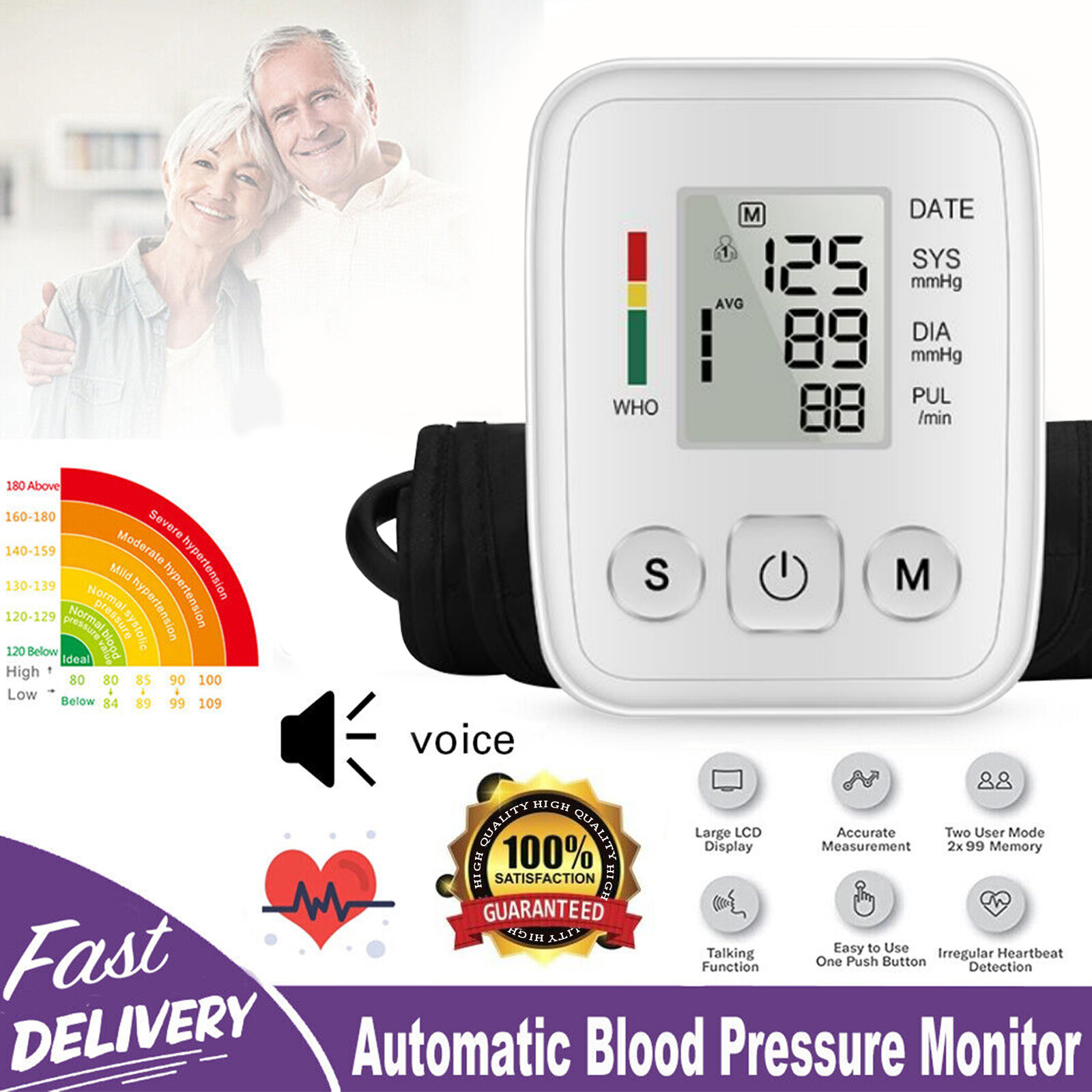 LCD Wrist Blood Pressure Monitor Digital Blood Pressure Monitor Rechargeable AAA