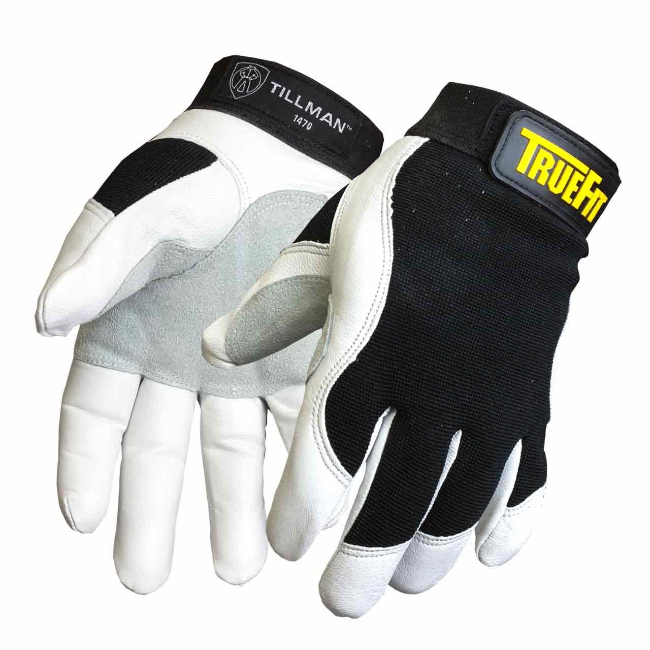 X-Large Black and White TrueFit Goatskin and Spandex Full Finger Mechanics Gl…