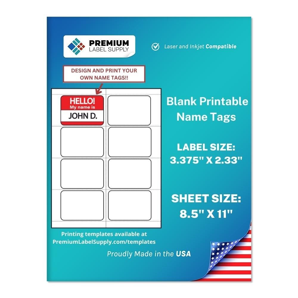 200 BLANK White 3.375″ x 2.33″ Printable Name Tags – 8 per Sheet