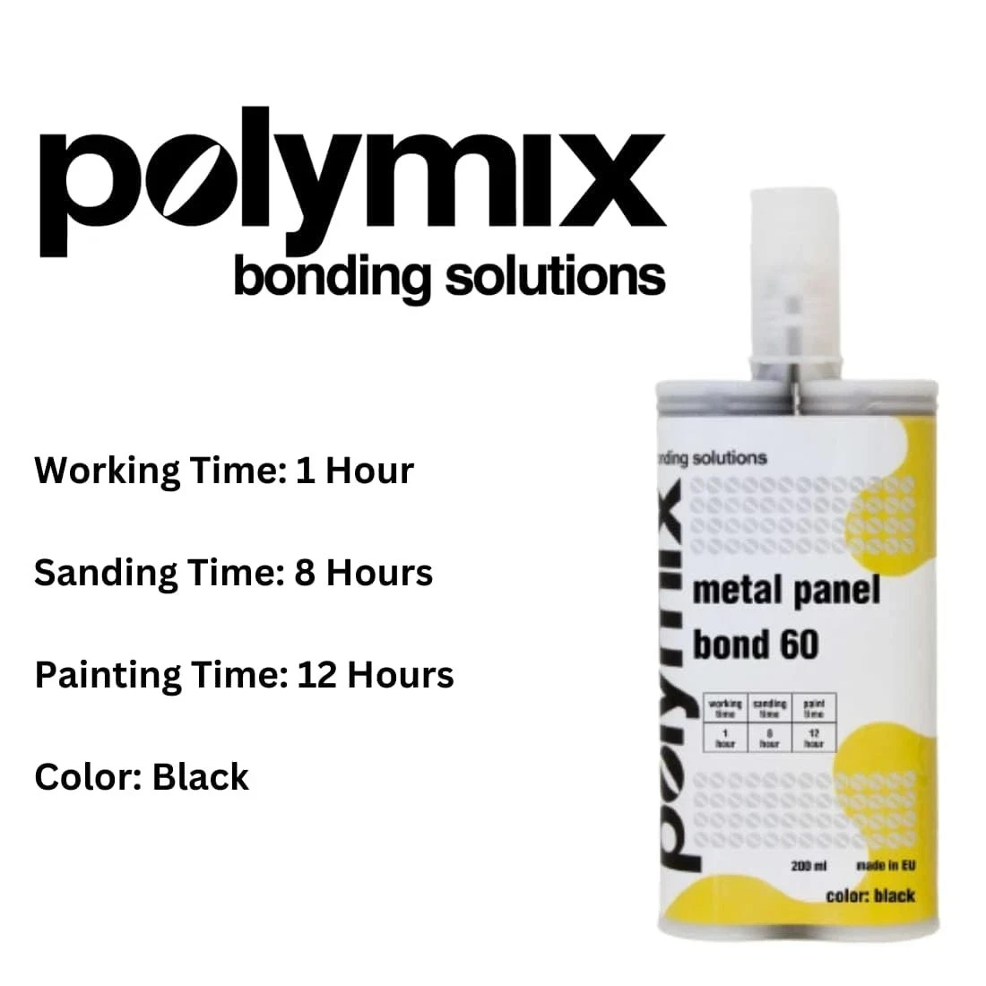 Polymix Metal Panel Bond 60 Adhesive 50ml Cartridge & Two Application Black