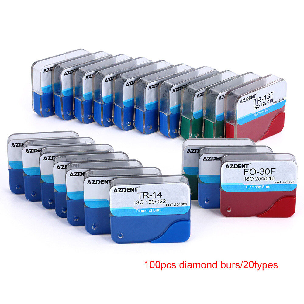 AZDENT 100 Pzas Dental Fresas Dentales de Diamante FG Mezclado 20 Tamaño