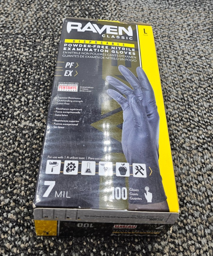 (QTY 200) SAS Raven 66518 Black Nitrile Gloves Powder Free 7mil Large