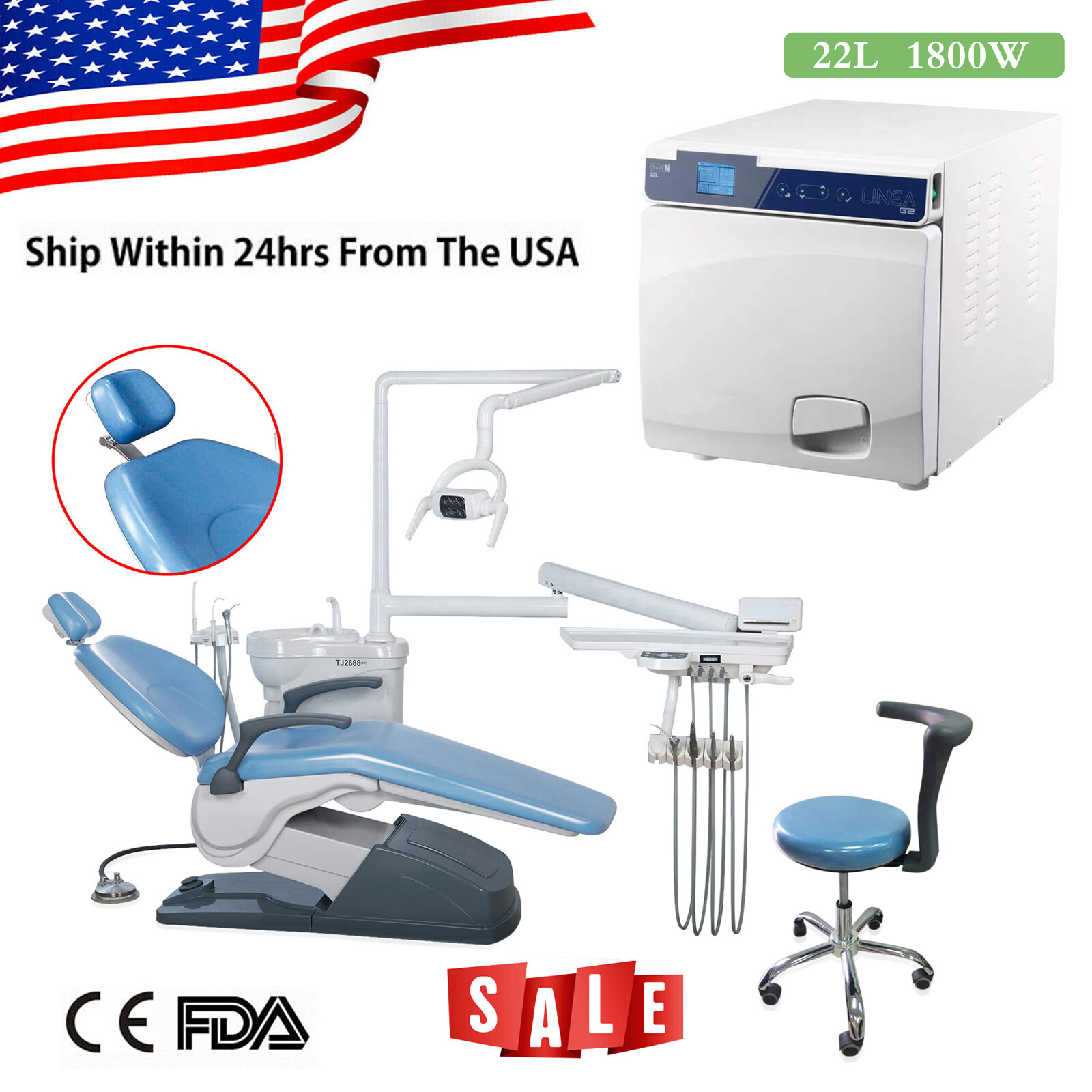 Dental Chair Unit Computer Controlled DC Motor + Doctor Stool TJ2688-A1 /Turbine