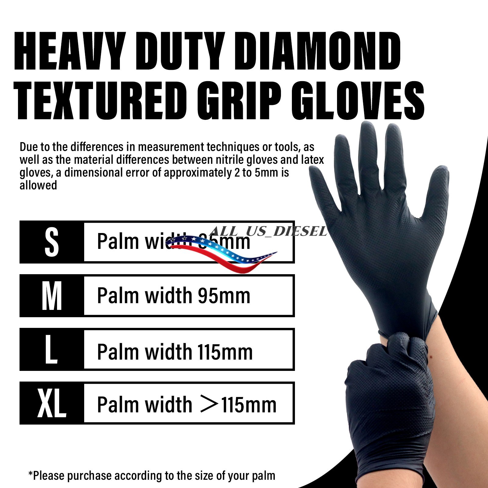 Heavy Duty Grip Nitrile Gloves Raised Diamond Texture 10 Mil 6 Boxes Size XL