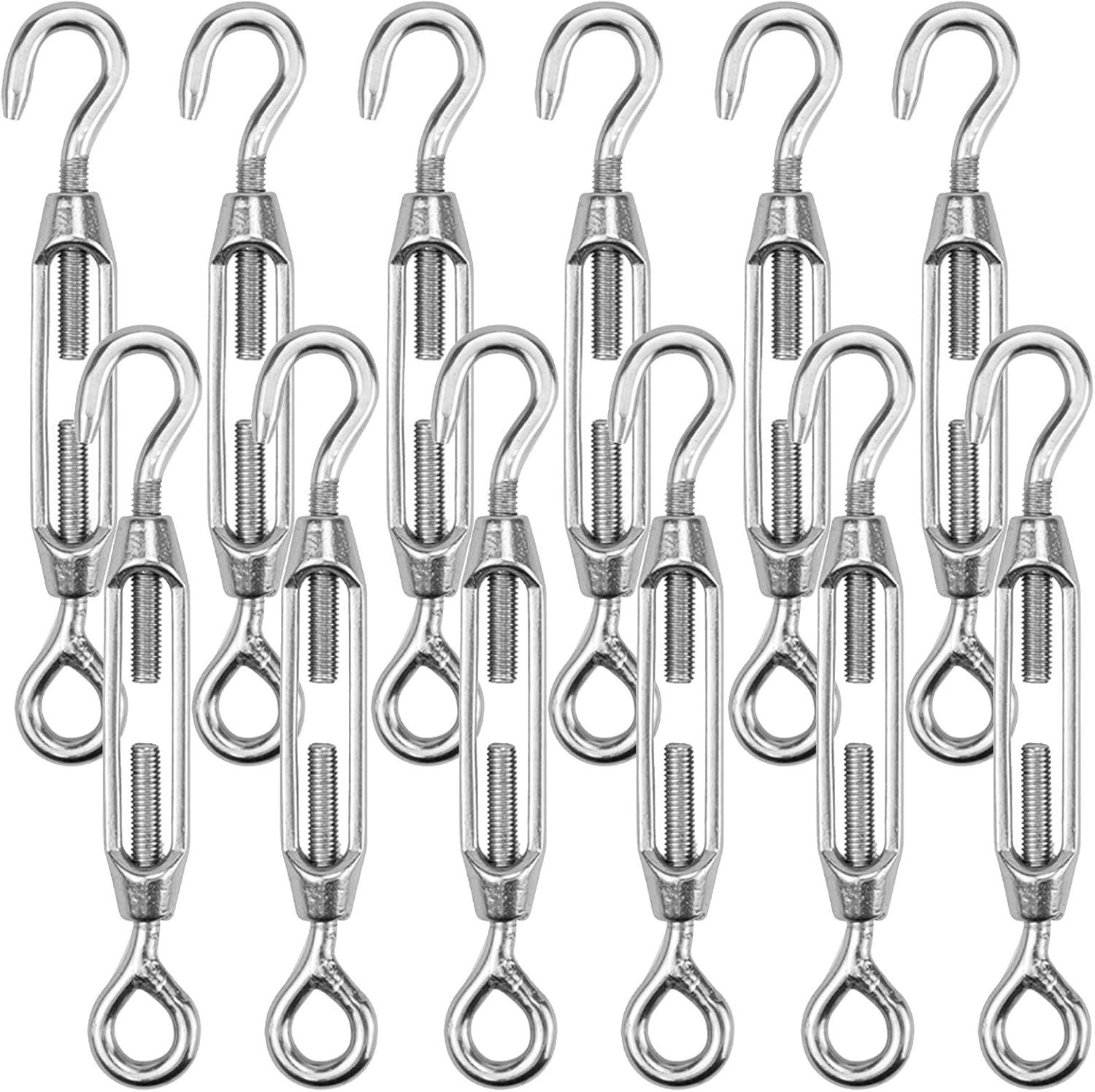 12 Pack M4 Hook & Eye Turnbuckle for Cable Wire Rope Tension, 304 Stainle