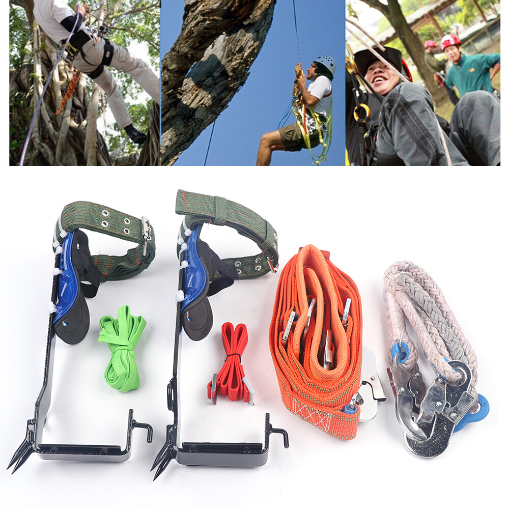 2 Gear Tree Pole Climbing Spike Kit Belt Straps Gloves Carabiner Ropes Tools NEW