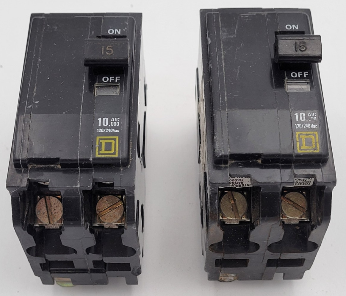 Square D QO215CP 15A 2-Pole Plug On Circuit Breaker Type QO USED (Lot of 2)