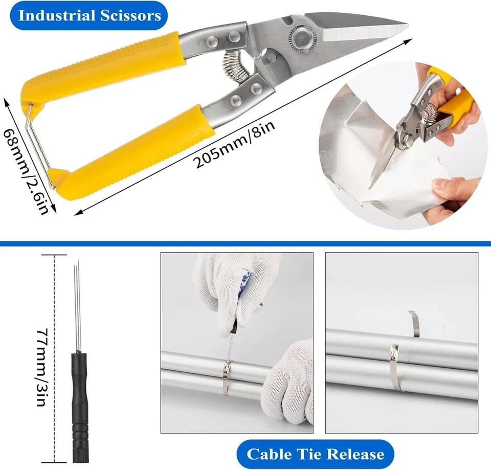 Metal Zip Ties Tool Set, Cable Tie Gun Kit with 100pcs Stainless Steel Wire Ties