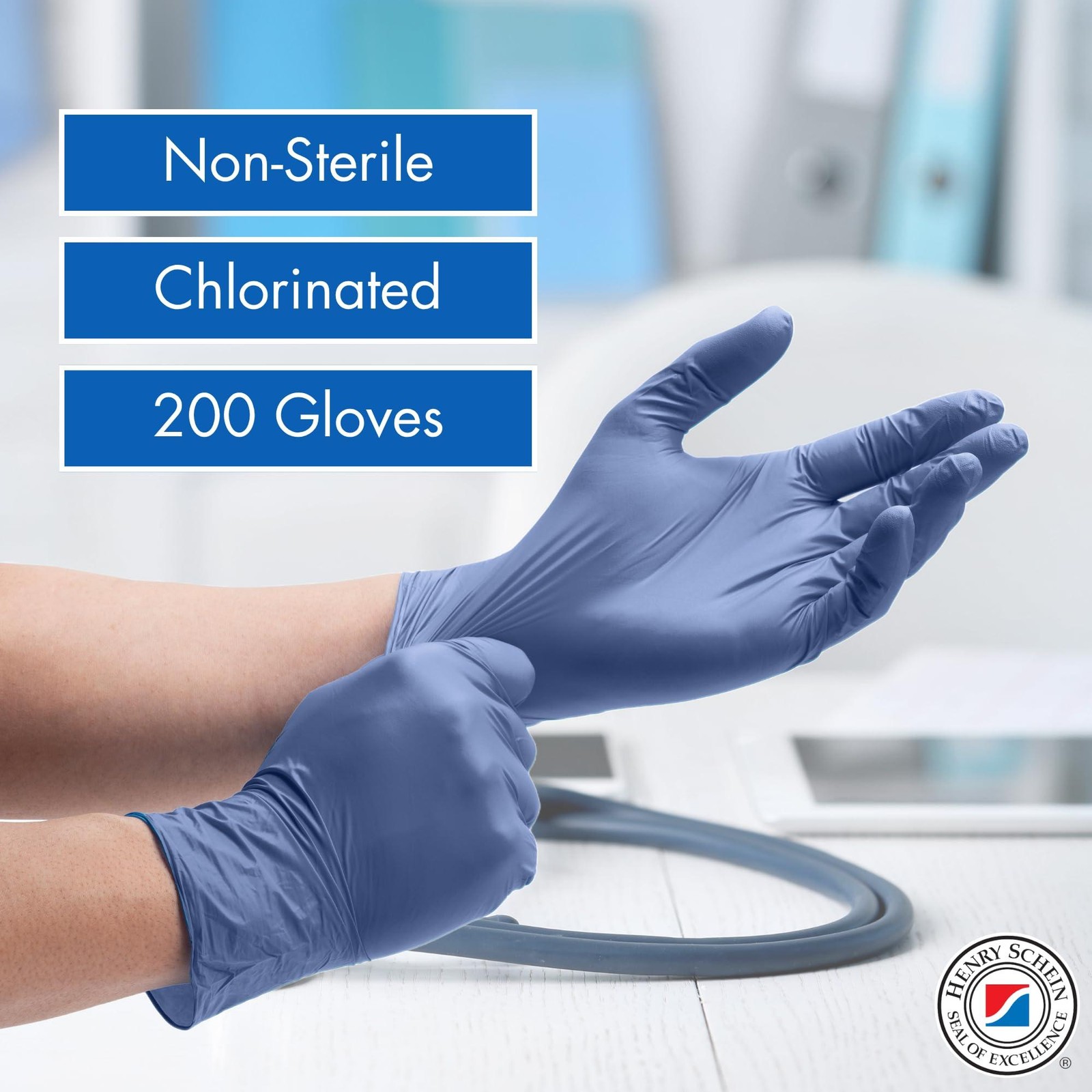 Henry Schein Criterion N200 Nitrile Exam Gloves, Latex-Free, Textured, Blue, Dis