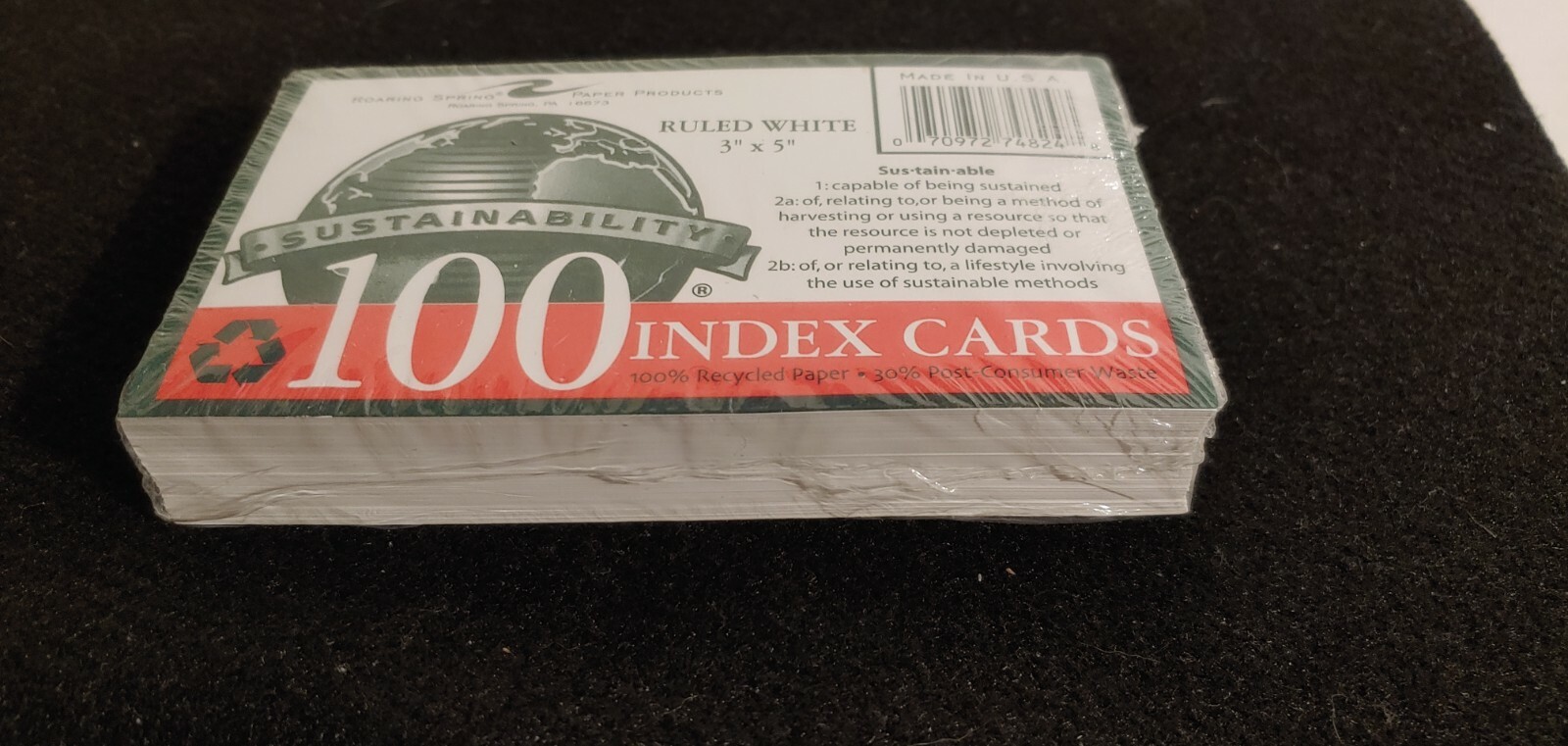 Roaring Spring Sustainability Ruled White 3in x 5in 100 count Index Cards