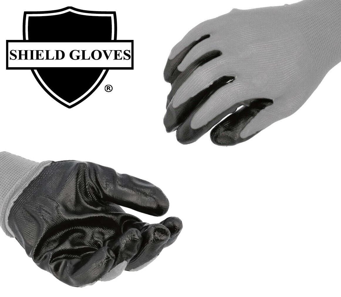 Grey Dipped Gloves Nitrile, Nylon 12 Pair Industrial Work Gloves Large