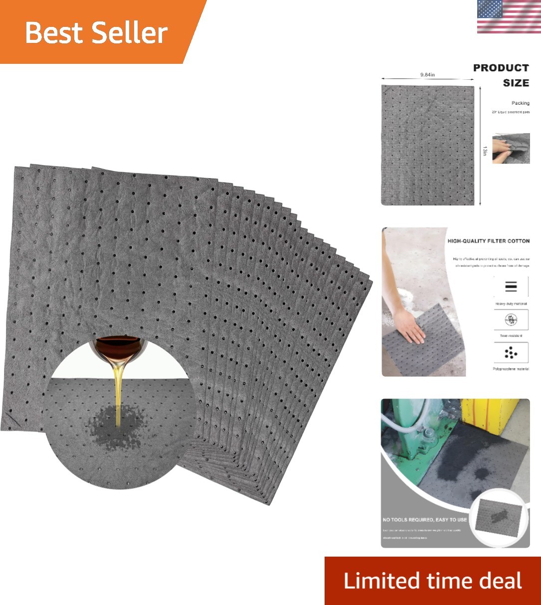 20 PCS Oil Spill Mats – 13″ x 10″ Reusable Absorbent Pads for Tough Workspaces