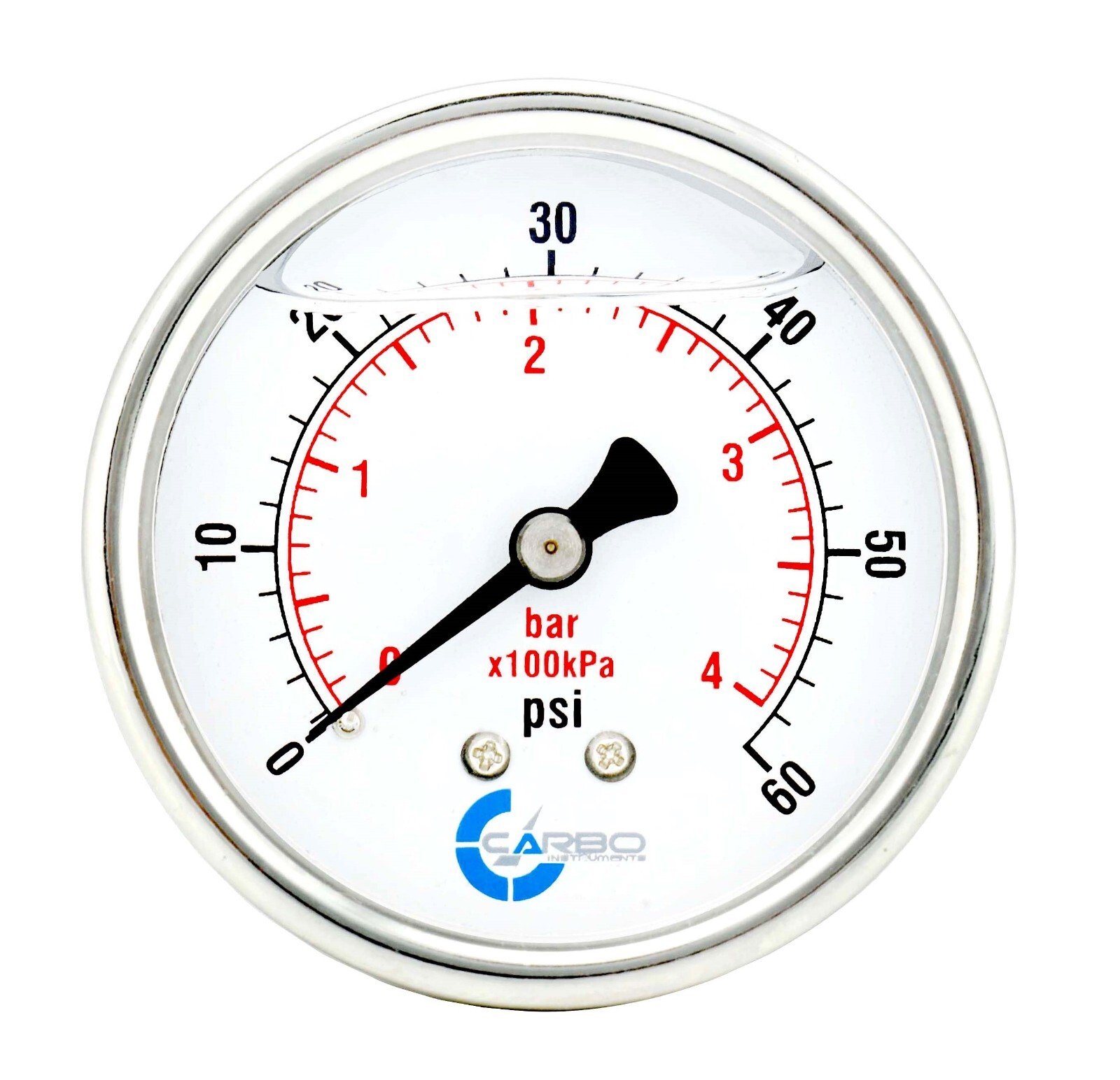 2.5″ LIQUID FILLED PRESSURE GAUGE 0 – 60 PSI, STAINLESS STEEL CASE BACK MOUNT