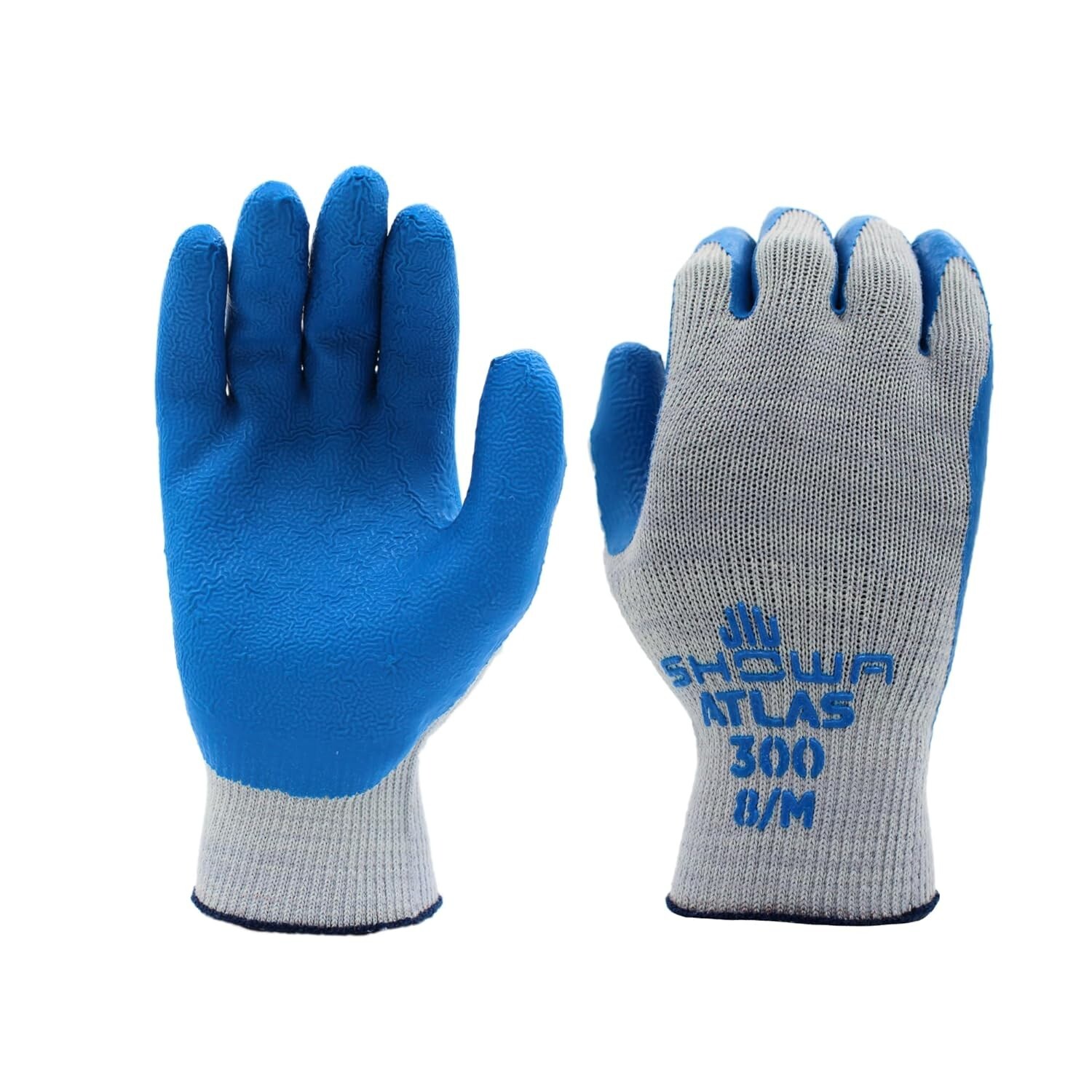 Showa Atlas 300 FIT Rubber Palm Coating work Gloves 12 Pairs Blue Size 9 Large