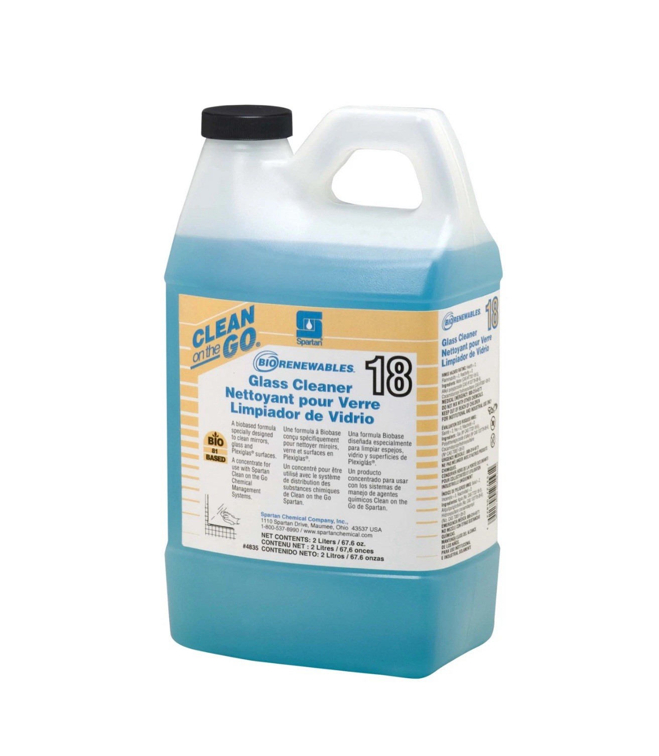 4 Bottles Clean on the Go Spartan BioRenewables Glass Cleaner #18 2L